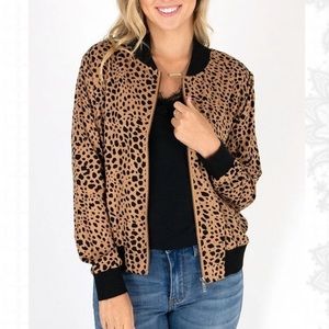 Camel Leopard Bomber Jacket